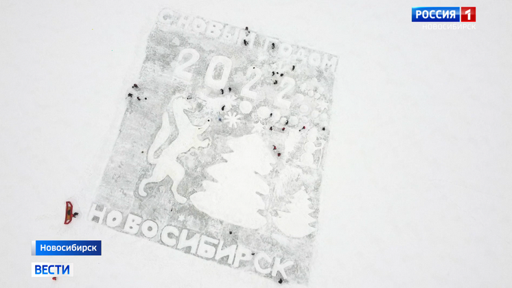 Огромную новогоднюю открытку на льду нарисовали жители Новосибирска