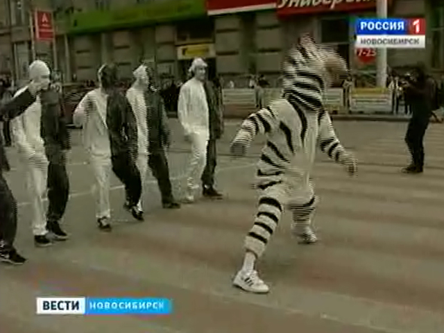 В центре Новосибирска для дисциплинирования водителей станцевала &quot;живая зебра&quot;