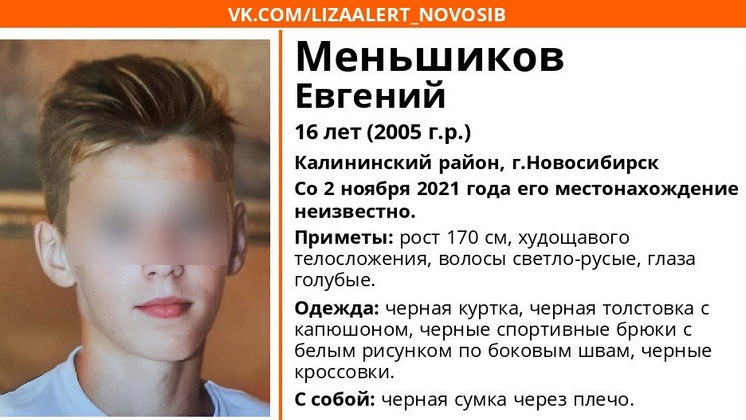 В Новосибирске 16-летнего подростка не могут найти со 2 ноября