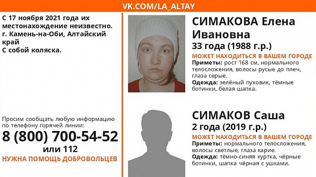 Новосибирские волонтёры просят помощи в поисках 33-летней женщины с ребёнком