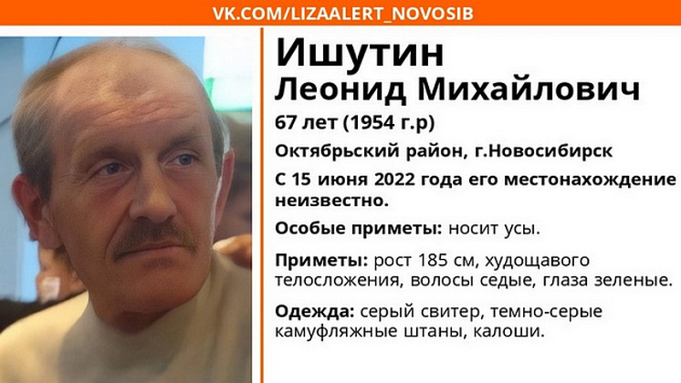 В Новосибирске завершились поиски пропавшего 67-летнего мужчины с усами