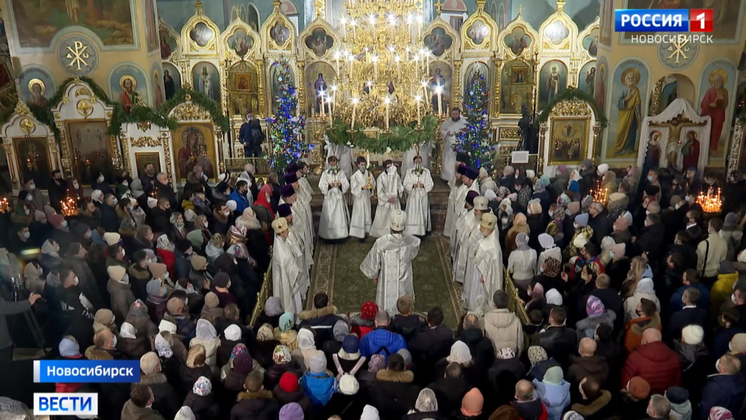 В Новосибирске торжественная служба прошла в Рождество в Вознесенском соборе