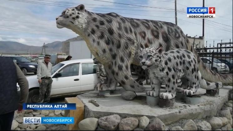 Сделанный в Новосибирске памятник снежным барсам установили на Алтае