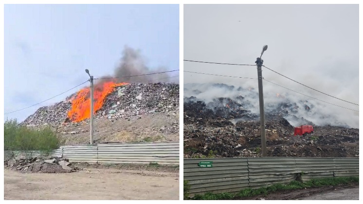 На окраине Новосибирска огонь охватил крупный мусорный полигон