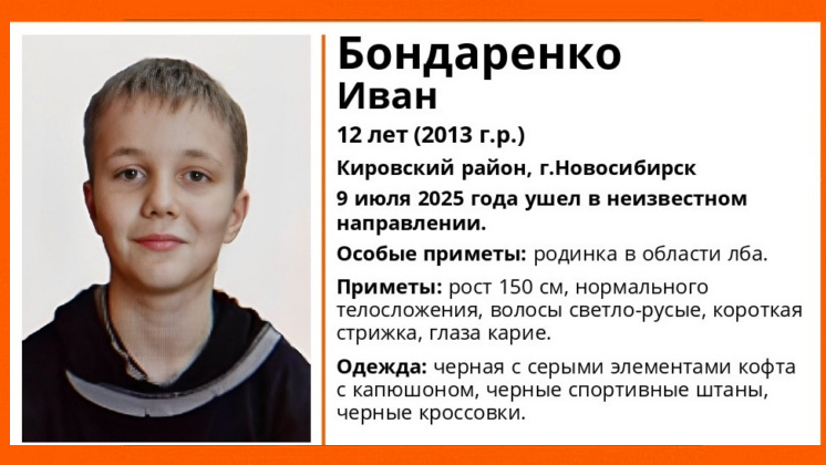 В Новосибирске без вести пропал 12-летний мальчик с родинкой на лбу