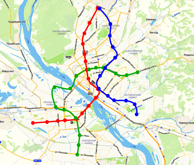 Схема развития метро в Новосибирске до 2050 года