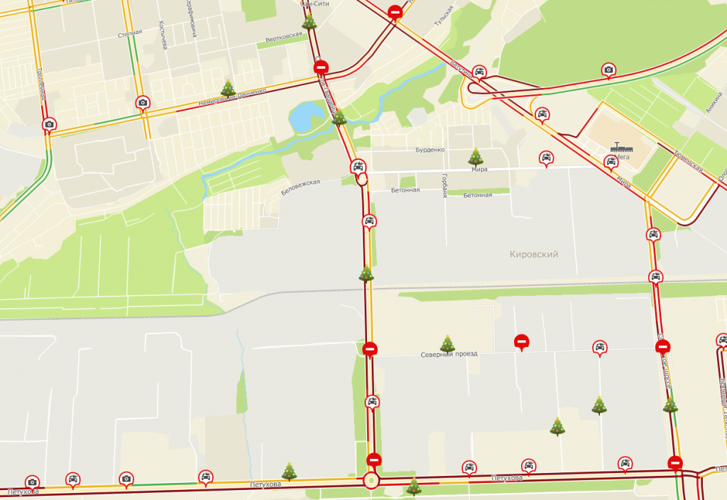 Карта пробок из-за ДТП 