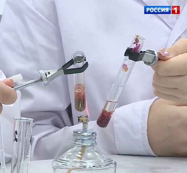 Дети держат пробирки над огнём