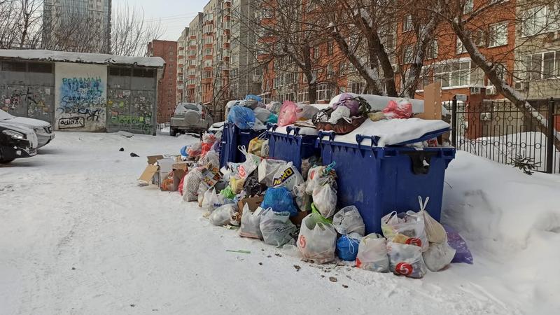 Переполненные баки с мусором в Новосибирске 