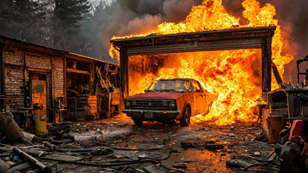 Отечественный хетчбэк сгорел около посёлка Мошково под Новосибирском