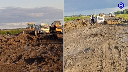 Дожди испортили дорогу между сёлами в Новосибирской области во время её ремонта