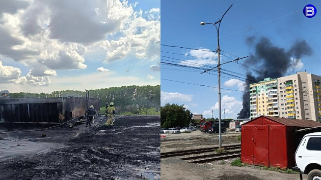 В Новосибирске загорелась крыша производственного здания на улице Станционной
