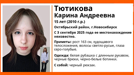 В Новосибирске без вести пропала 15-летняя школьница в рубашке и брюках