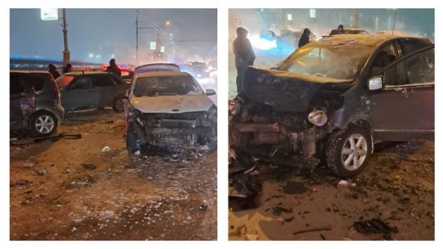 В Новосибирске двое человек пострадали в большой аварии на Октябрьском мосту