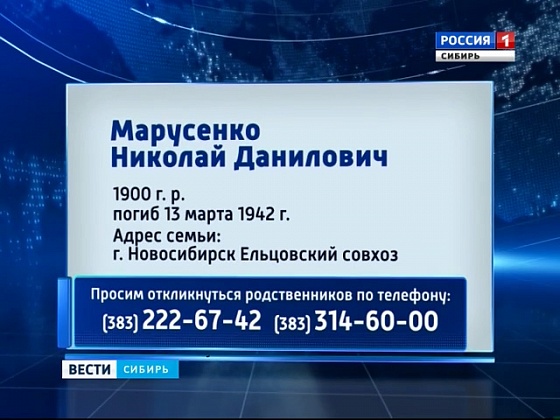 Поисковики разыскивают в Новосибирске родственников солдата Николая Марусенко
