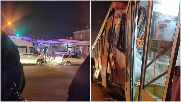 Авария двух трамваев и автомобиля заблокировала проезд по улицам левобережья в Новосибирске