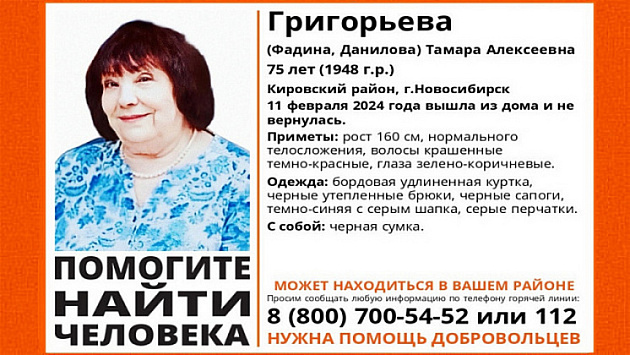 В Новосибирске завершили поиски 75-летней женщины с темно-красными волосами