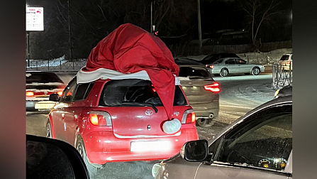 Автомобиль в шапке Санта-Клауса заметили на дорогах Новосибирска