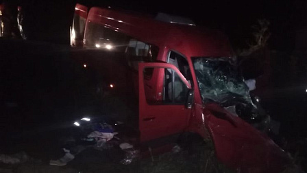 11 человек увезли в больницу после столкновения микроавтобуса и грузовика под Новосибирском