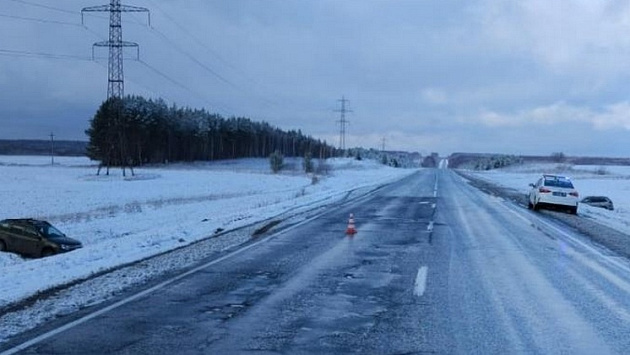 В Новосибирской области два автомобиля не поделили дорогу и вылетели в кювет