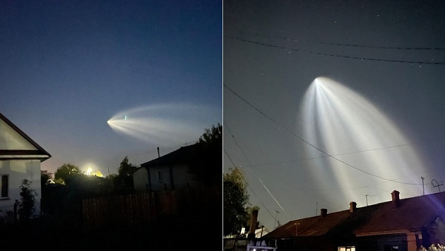 Очевидцы сняли пролет ракеты «Союз МС-22» в небе над Новосибирском