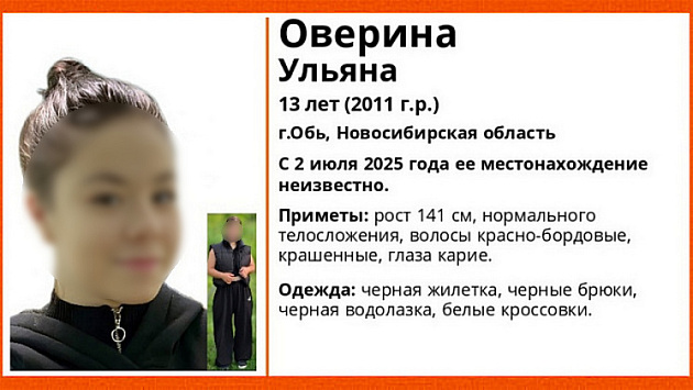 Под Новосибирском завершили поиски 13-летней девочки с красно-бордовыми волосами