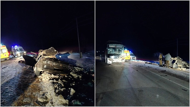 Под Новосибирском водитель Toyota погиб в лобовом столкновении с автобусом