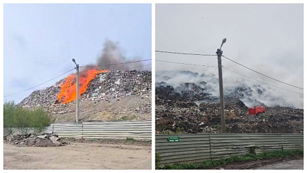 На окраине Новосибирска огонь охватил крупный мусорный полигон
