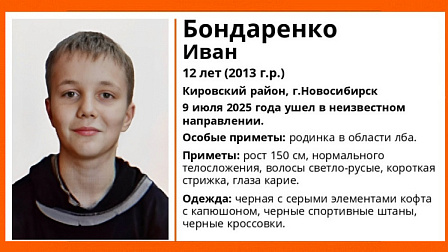 В Новосибирске без вести пропал 12-летний мальчик с родинкой на лбу